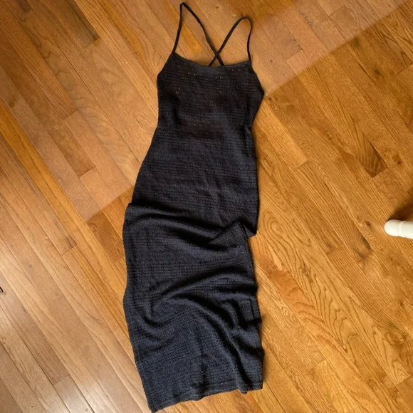 crochet knit beach midi dress in black The Crochet Knit Tank Dress main image 1